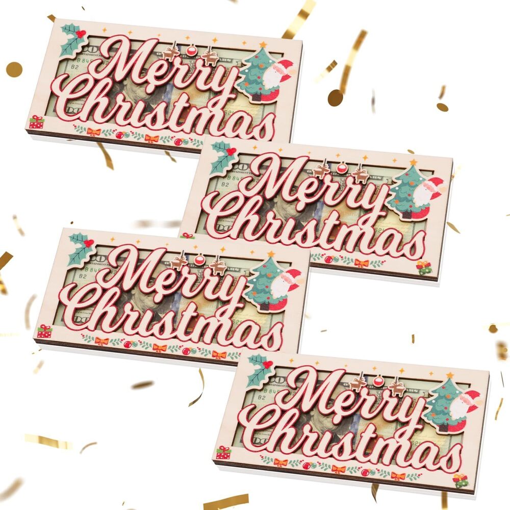 1392 Christmas Money Holder for Cash Gifts 4Pcs - Wooden Christmas Money